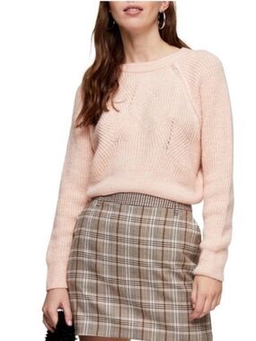 Topshop Cropped Boatneck Sweater in Light Pink Knit